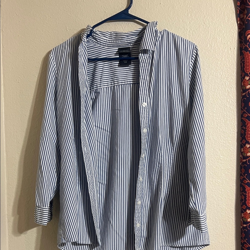 Covington Women's Blue Striped Button Down Shirt